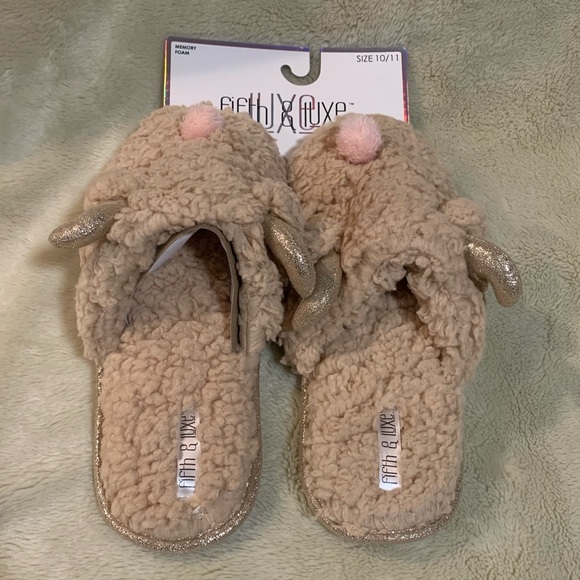 New Fifth &Luxe memory foam fuzzy reindeer slippers XL 10-11 - Picture 2 of 6